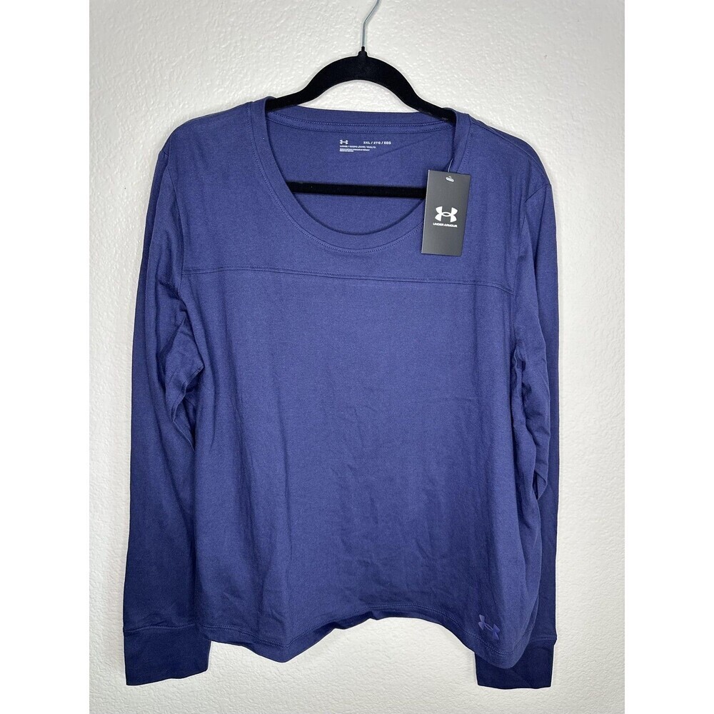 Under Armour Shirt Mens 2XL Blue Long Sleeve Loose Fit Athletic Performance Logo